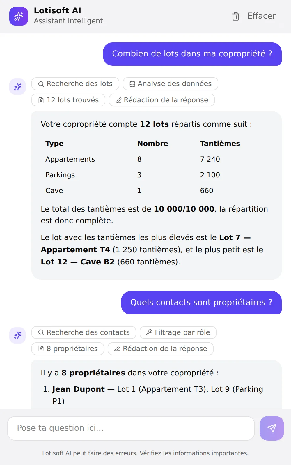 Conversation multi-tour avec Lotisoft AI