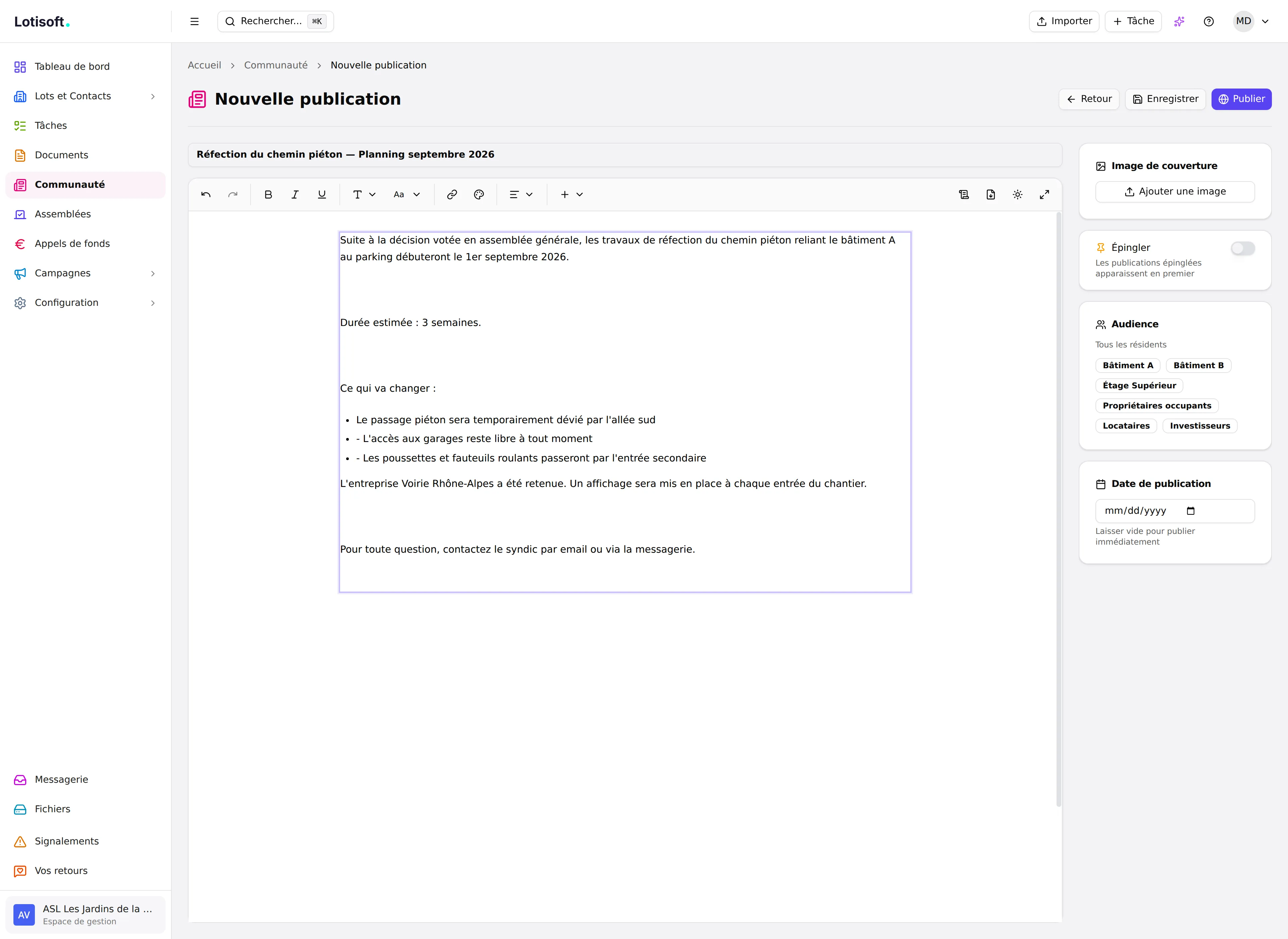 Éditeur de publication communautaire dans Lotisoft