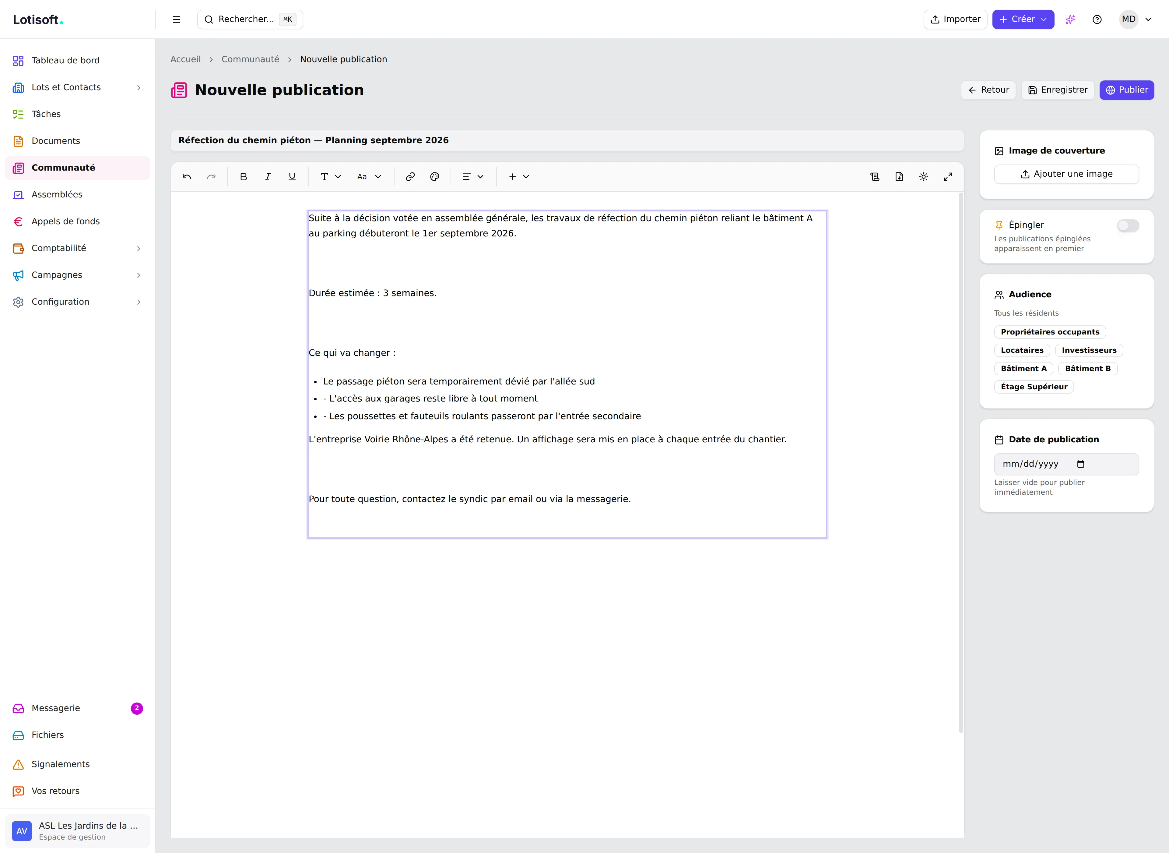 Éditeur de publication communautaire dans Lotisoft