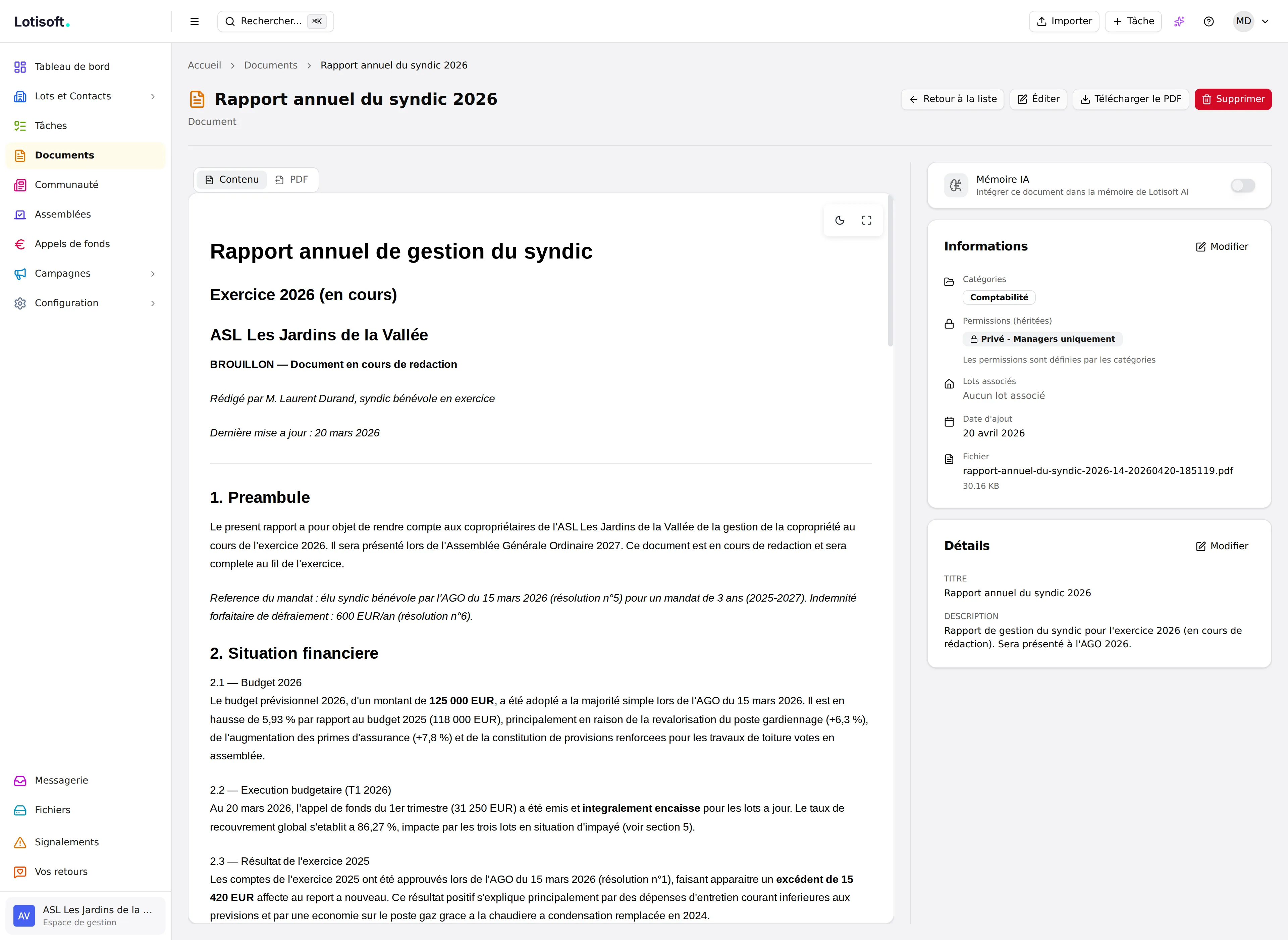 Fiche document avec aperçu du contenu