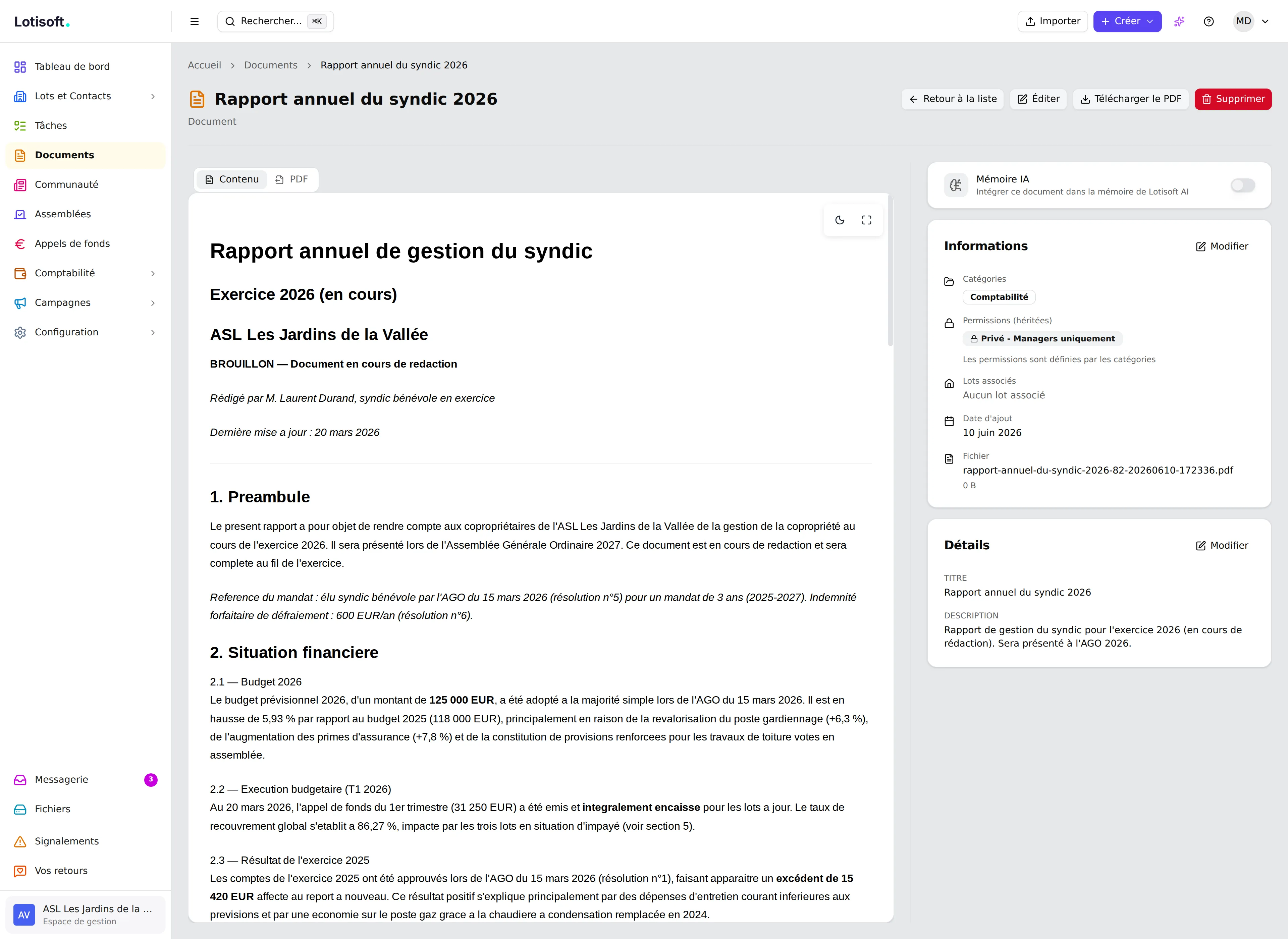 Fiche document avec aperçu du contenu