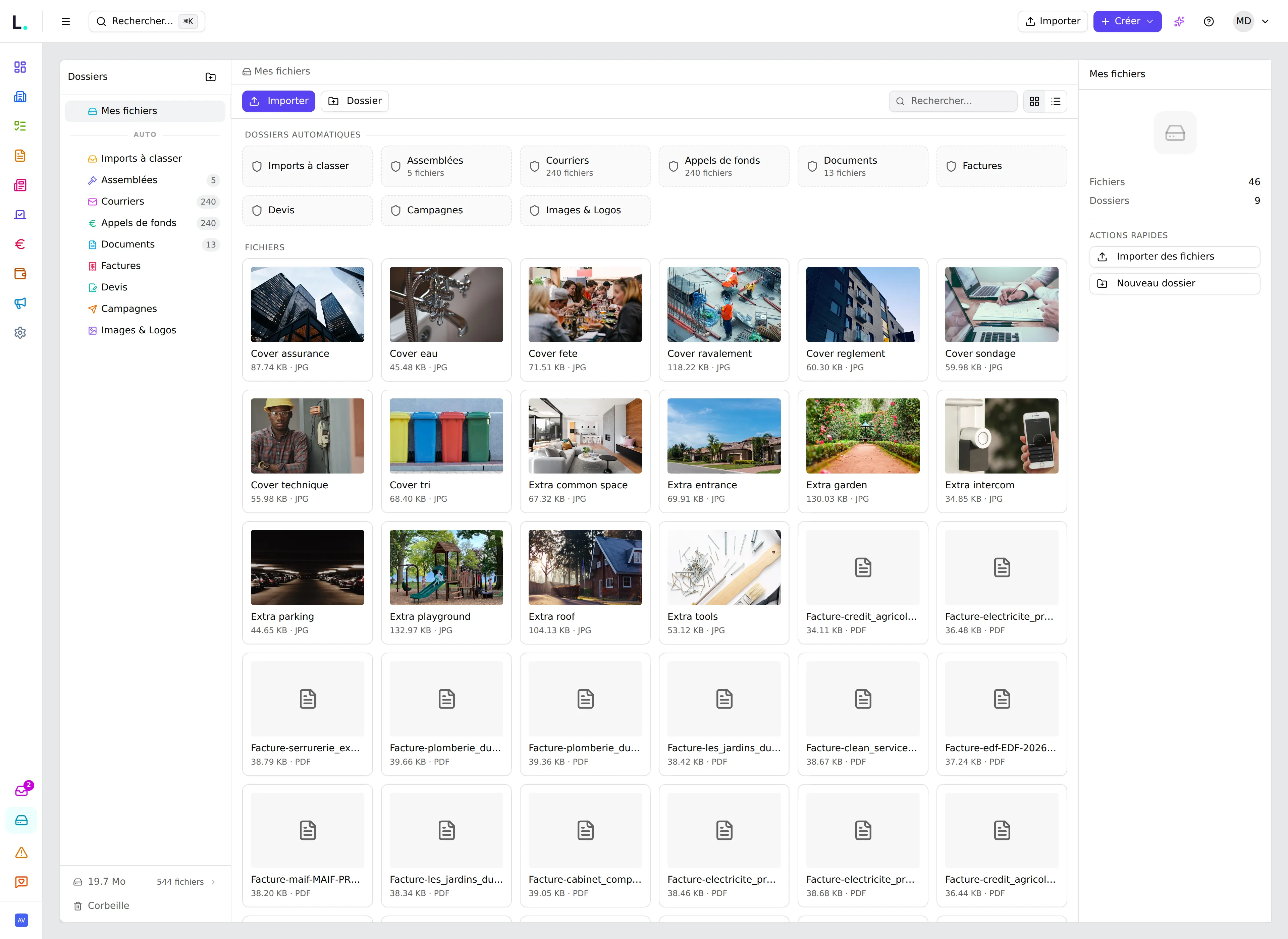 Drive Lotisoft — vue d'ensemble des dossiers et fichiers