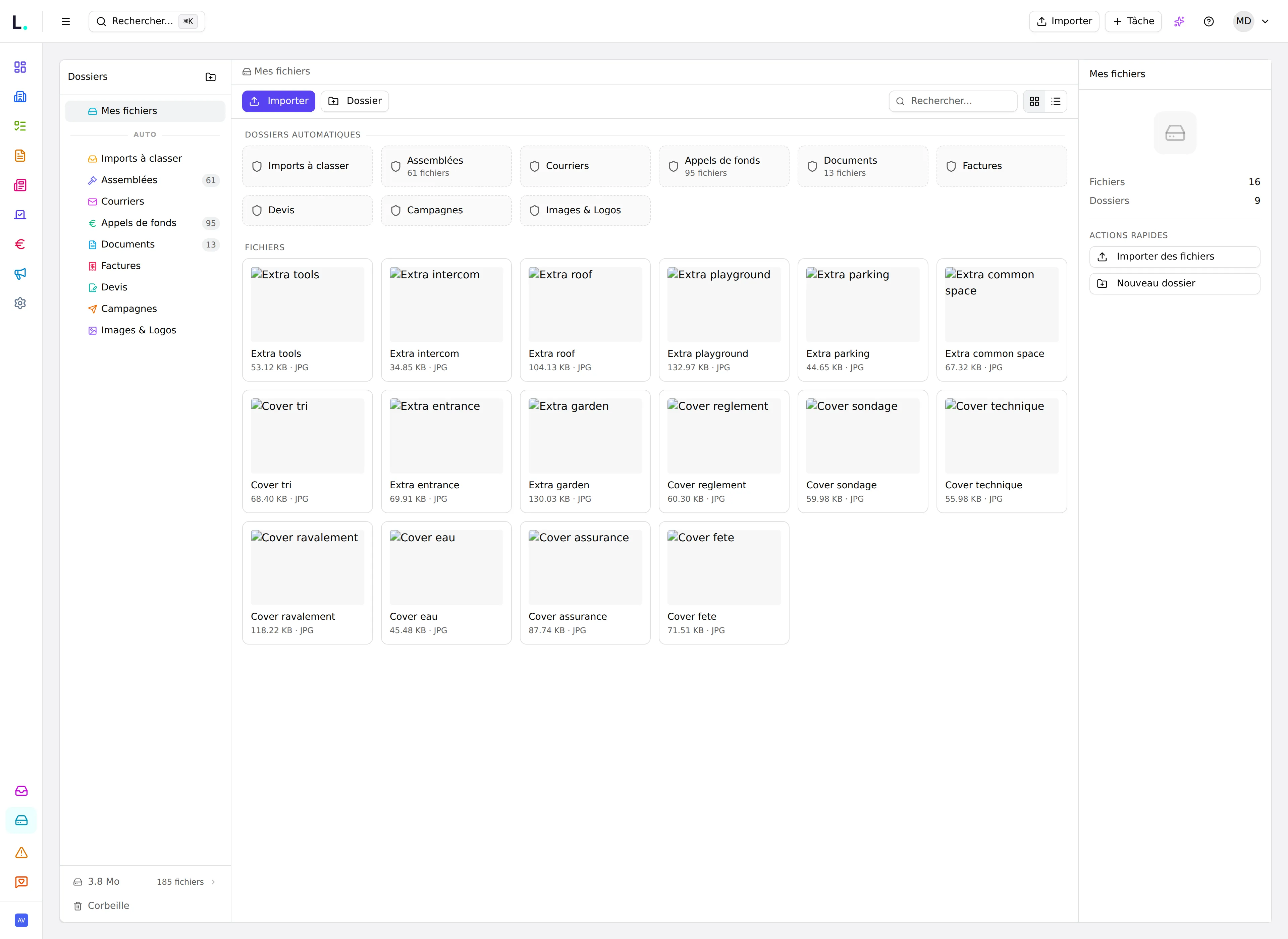 Drive Lotisoft — vue d'ensemble des dossiers et fichiers