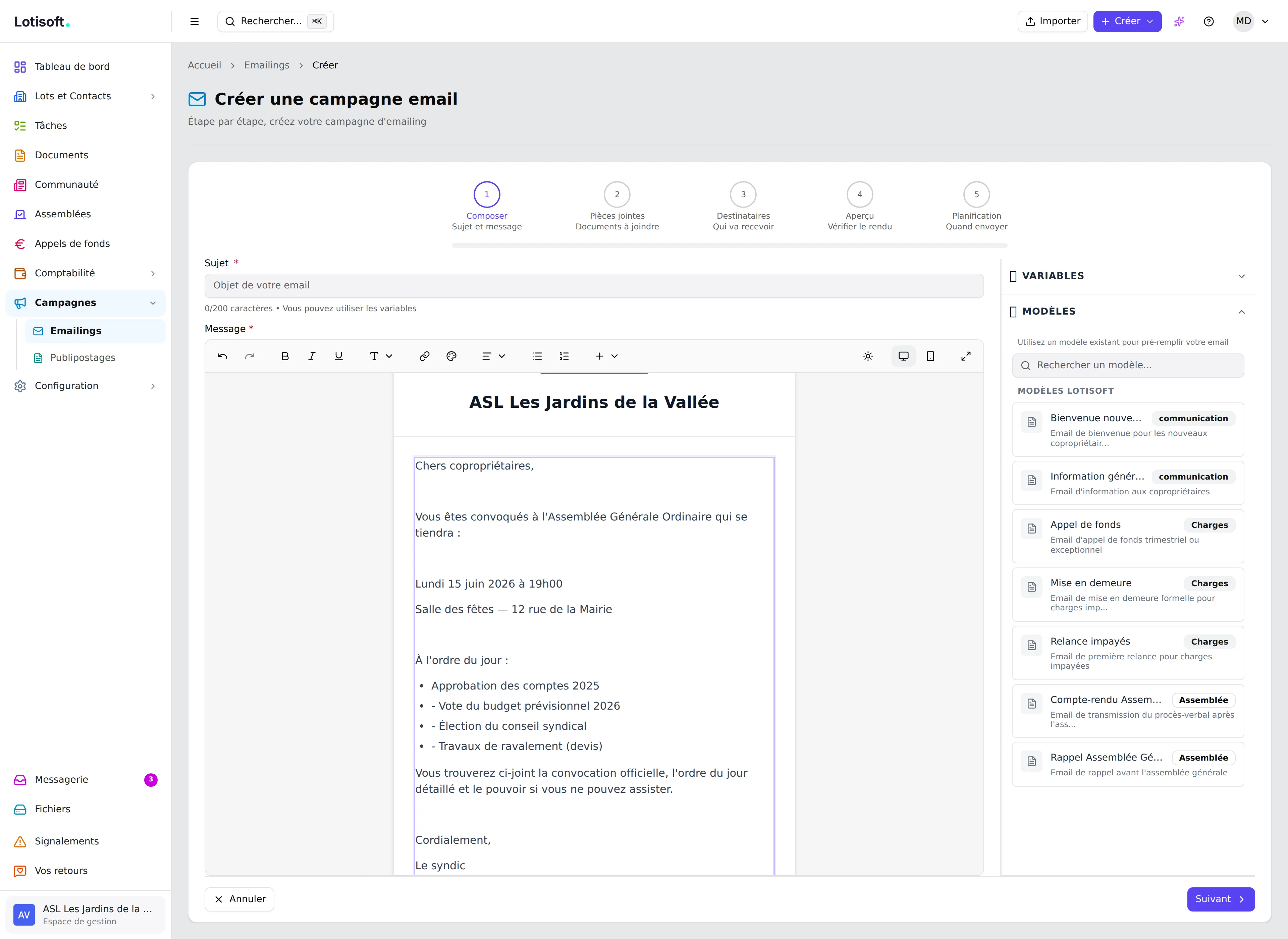 Assistant de création de campagne email en 5 étapes