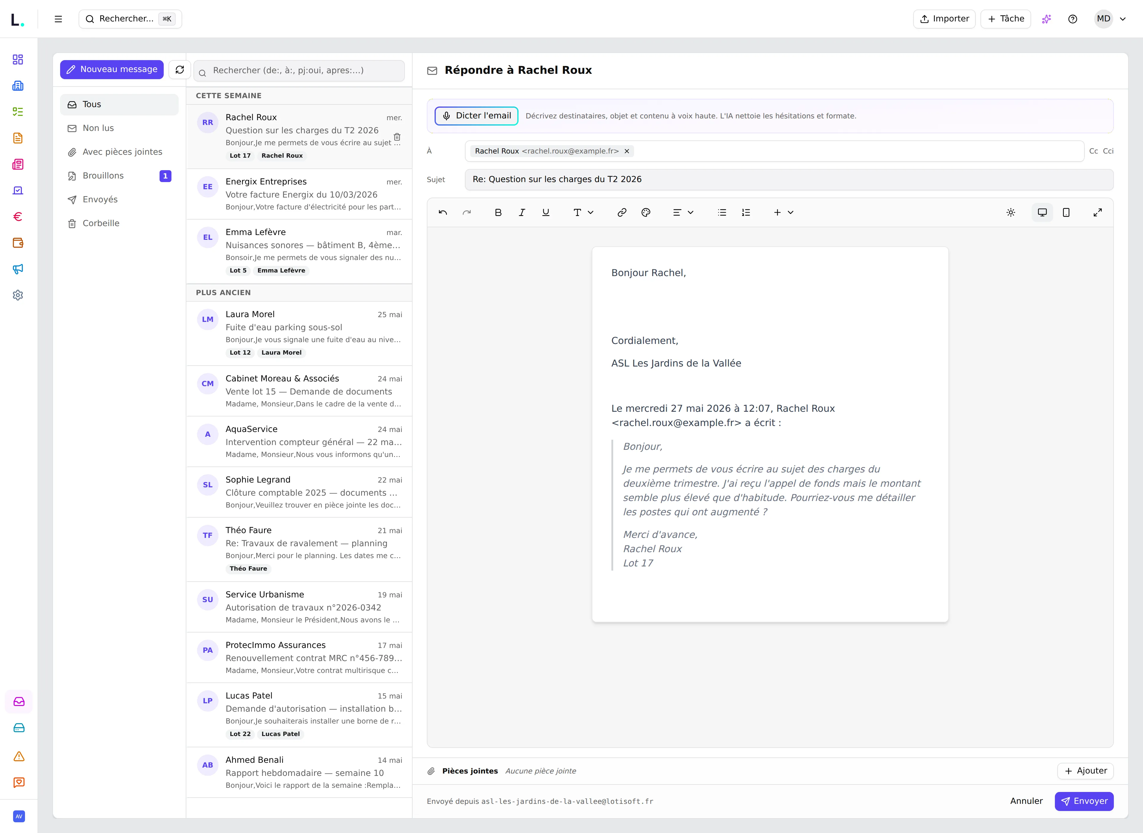 Messagerie Lotisoft — répondre à un email