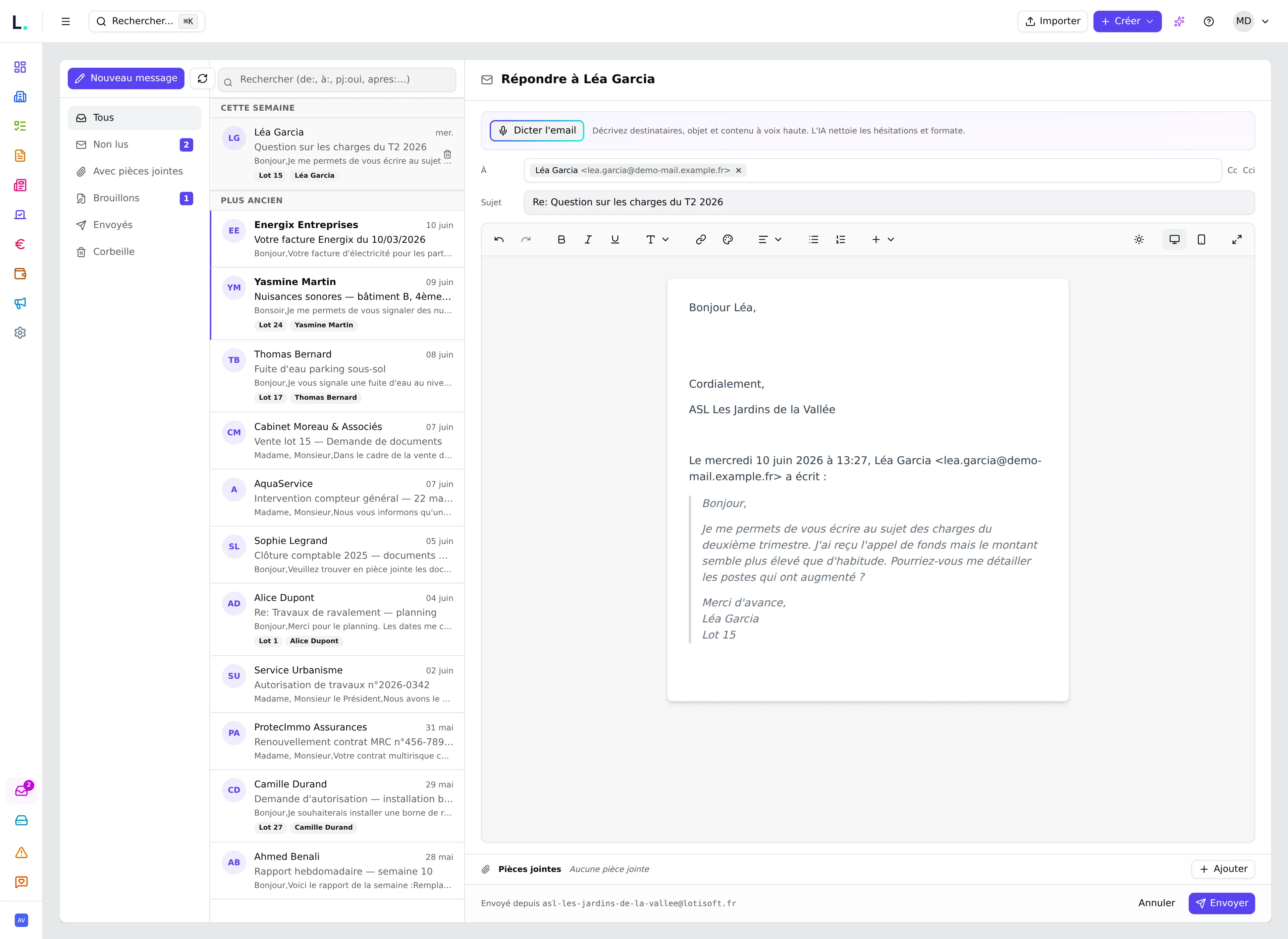 Messagerie Lotisoft — répondre à un email
