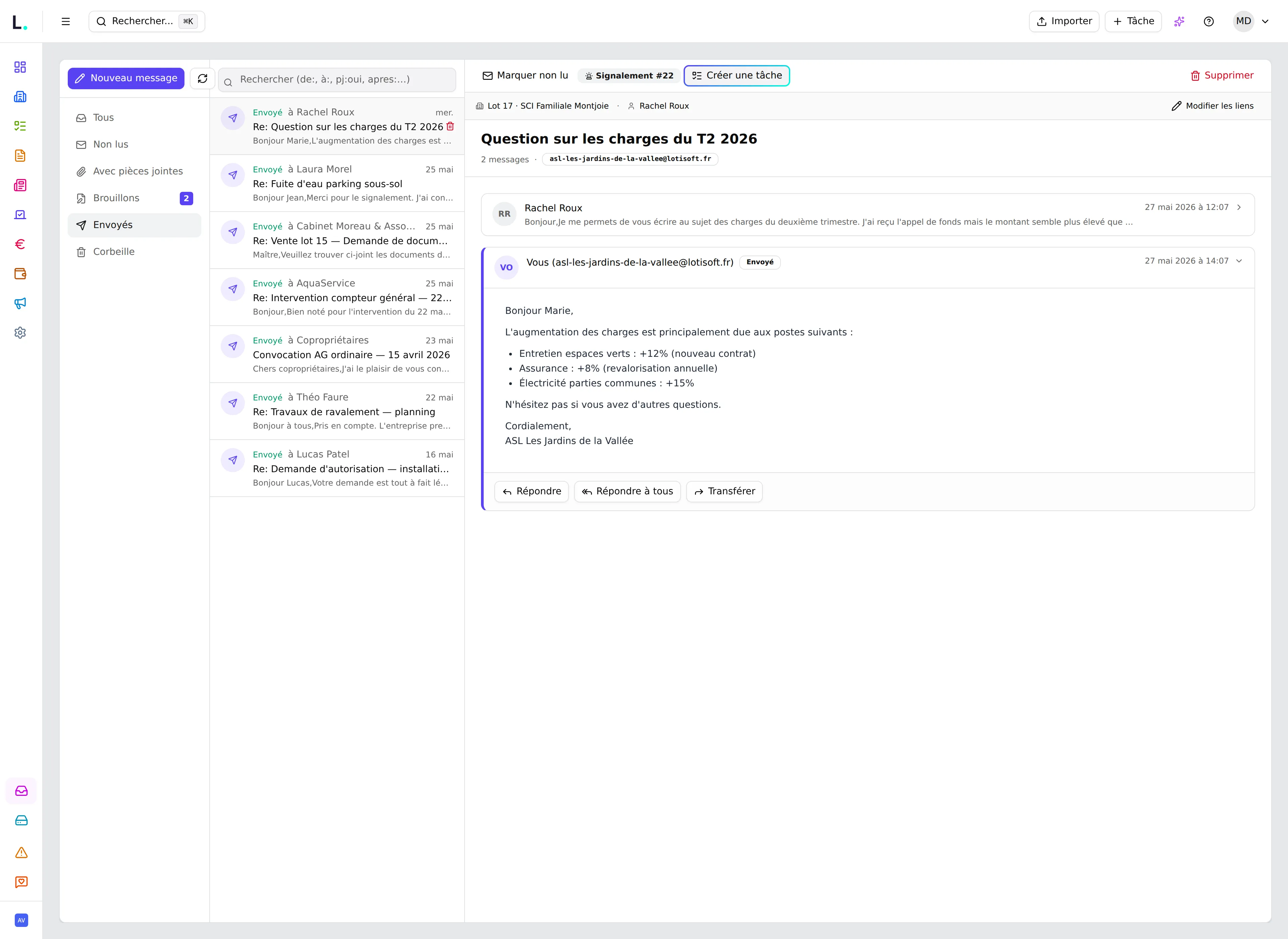 Messagerie Lotisoft — dossier envoyés