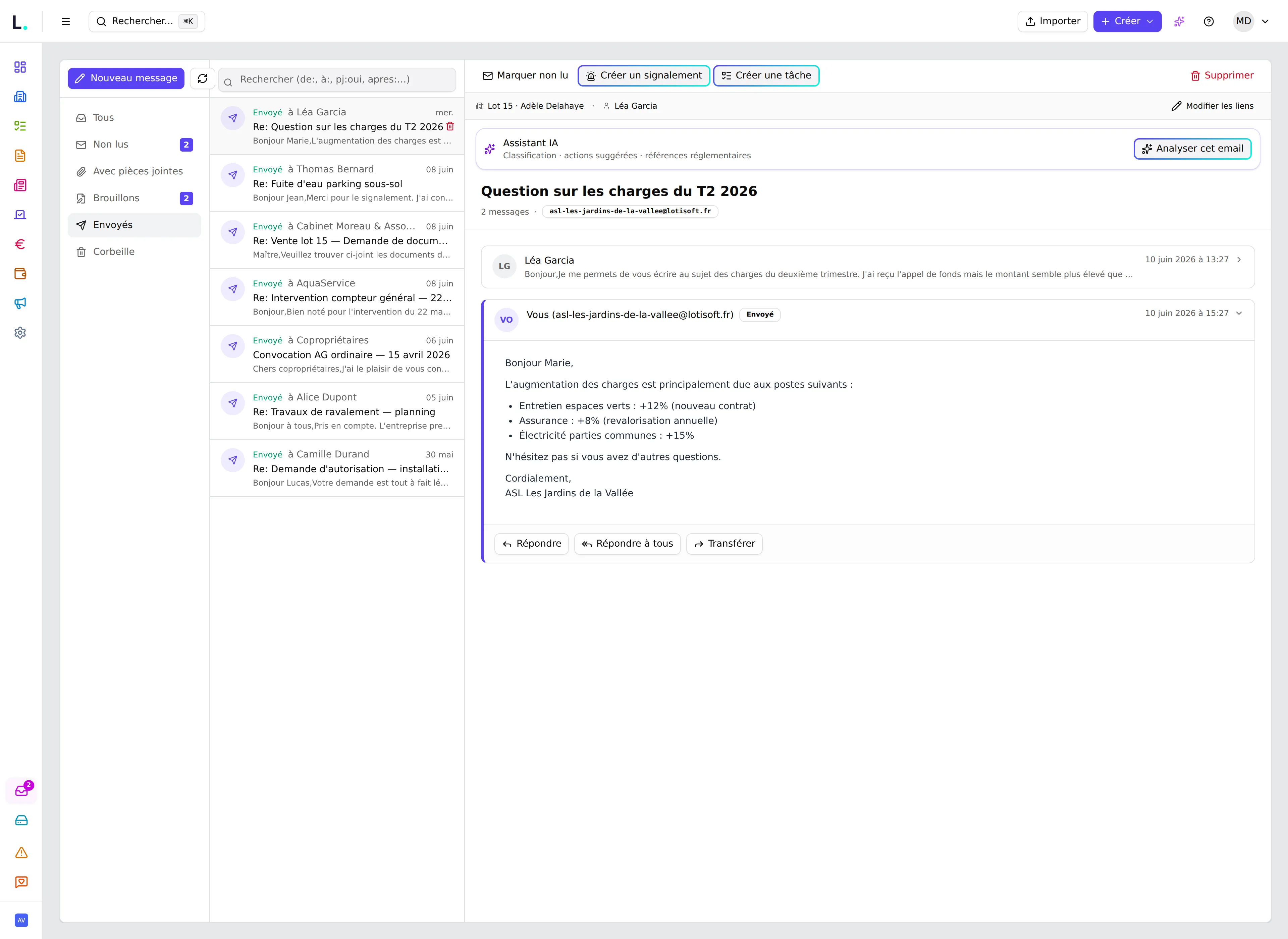 Messagerie Lotisoft — dossier envoyés
