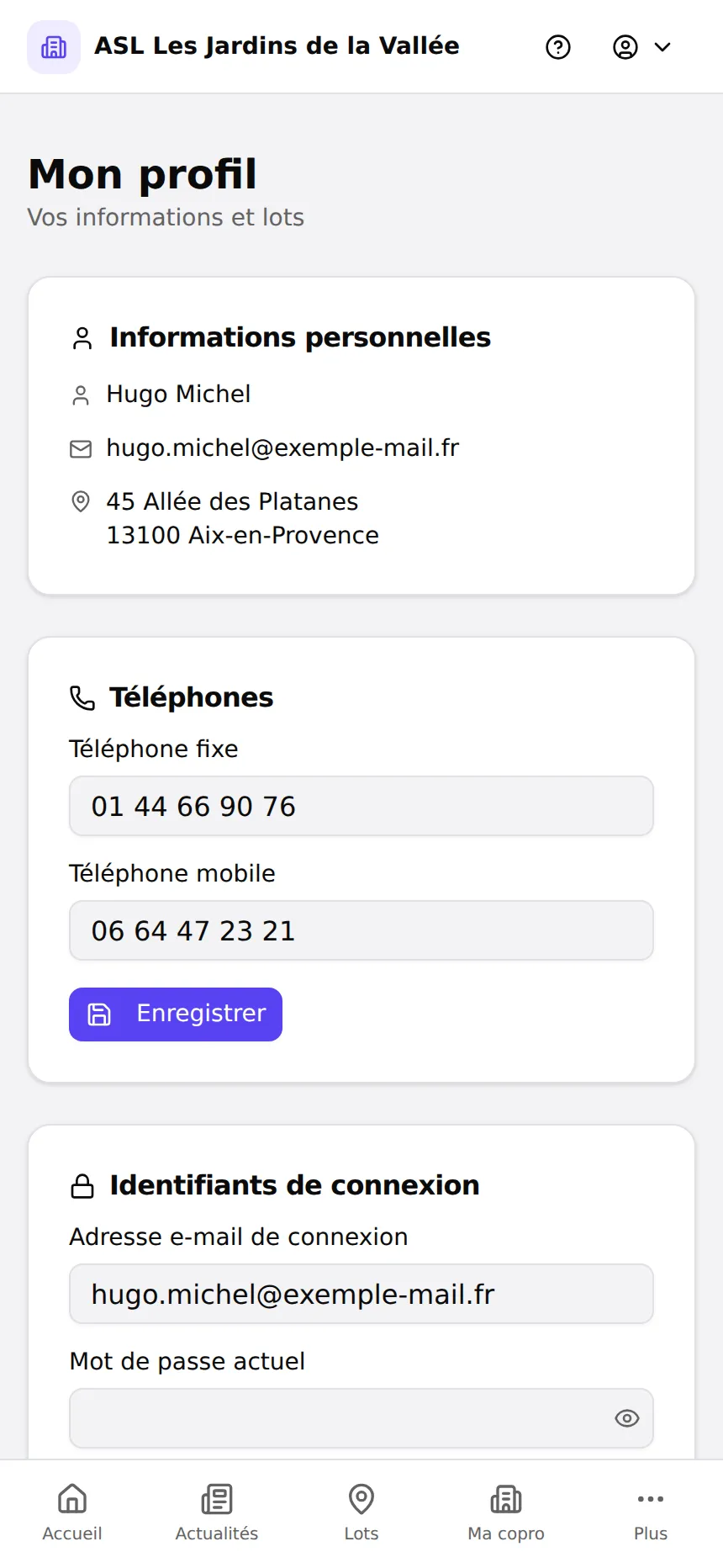 Profil du résident dans l'espace résident