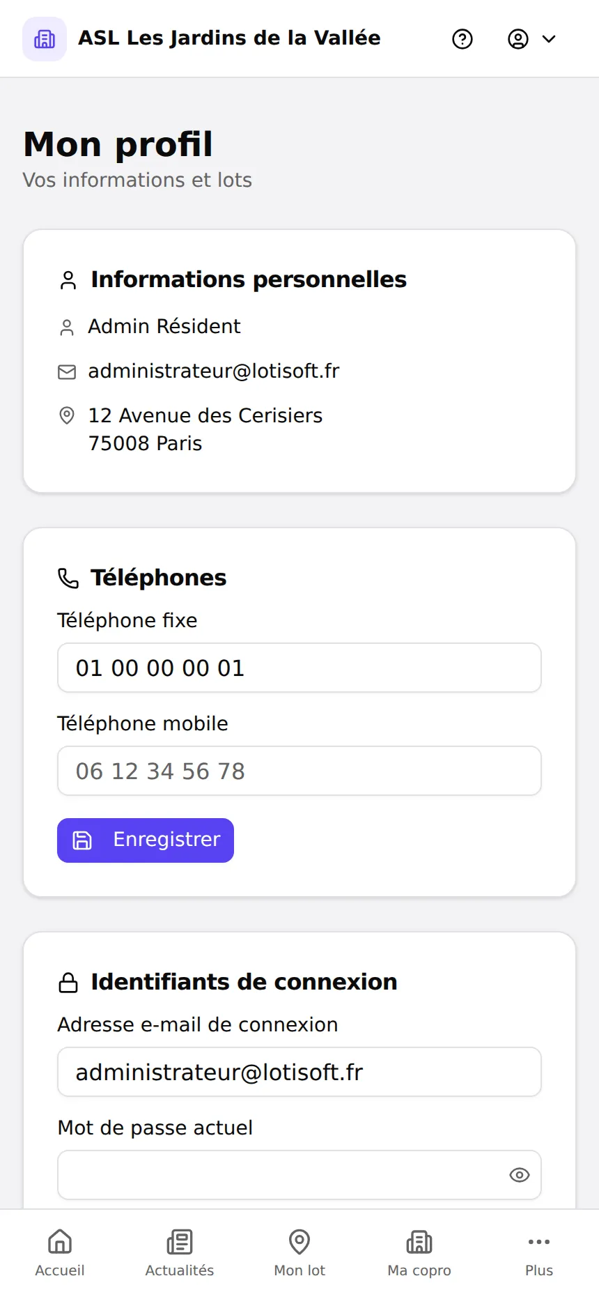 Profil du résident dans l'espace résident